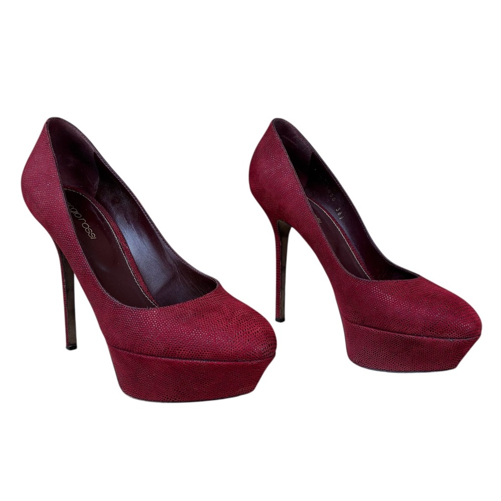 SERGIO ROSSI Merlot Pebbled Suede Platform Heels 👠